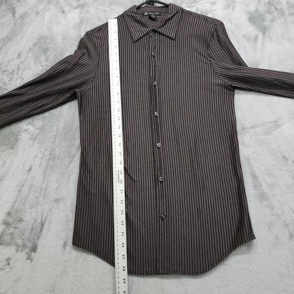 INC Shirt Mens S Brown Black Striped Stretch Slim Fit Button Down Long Sleeves - Picture 7 of 8
